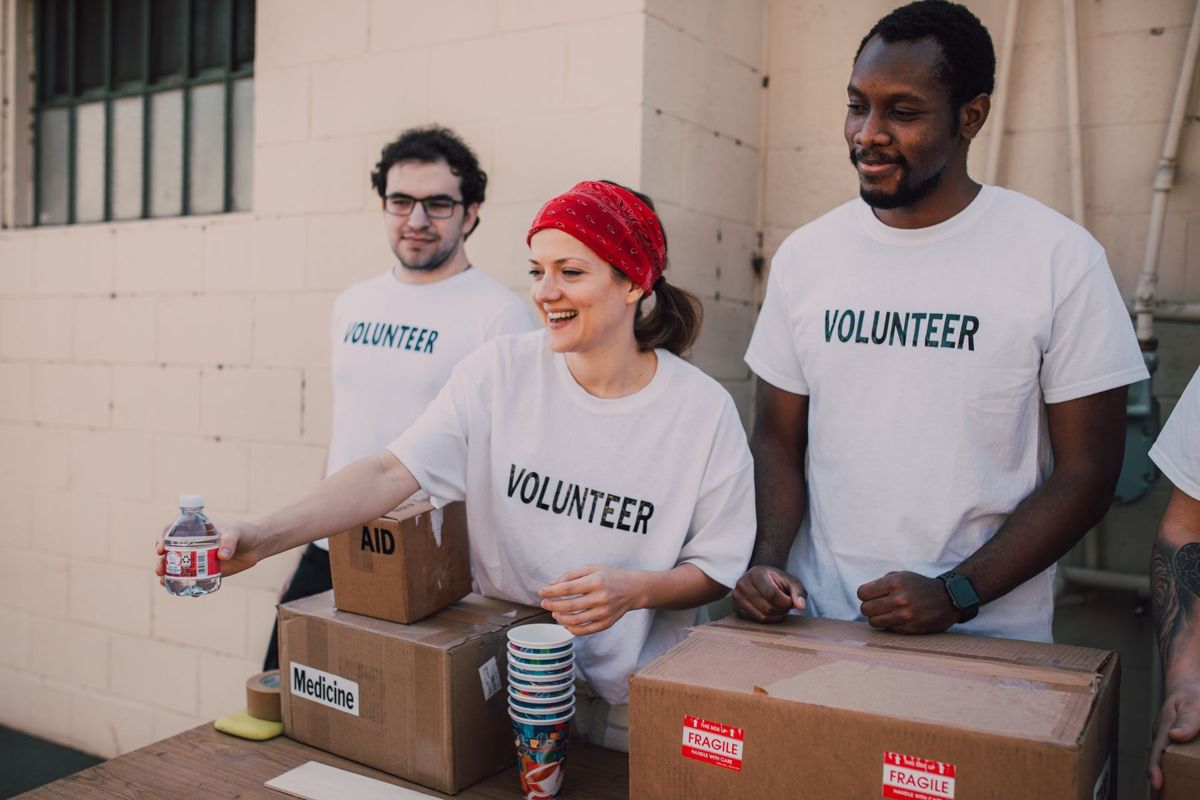 Volunteers serving their community through an organized aid effort